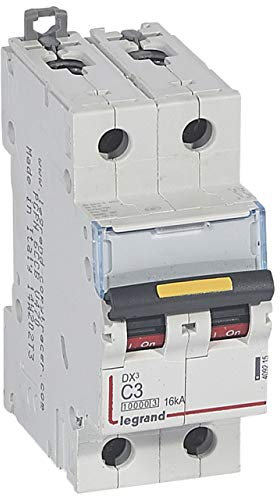 Legrand 409215 Disjoncteur DX³10000 16kA arrivée haute et départ bas à vis, 2P, 230V~ à 400V~, 3A, courbe C, 2 modules
