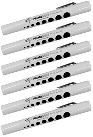 Primacare DL-9223 Pack of 6 Disposable Diagnostic Penlight with Imprinted Pupil Gauge, Lightweight and Moulded Plastic Body Medical Pen Light for Nurse, Student, Doctors EMT, White