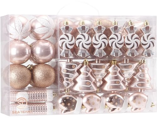 Sea Team 77er Pack Assorted bruchsichere Weihnachtskugeln Weihnachtsschmuck Set Dekorative Kugeln Anhänger mit wiederverwendbarem Geschenkpaket für den Weihnachtsbaum