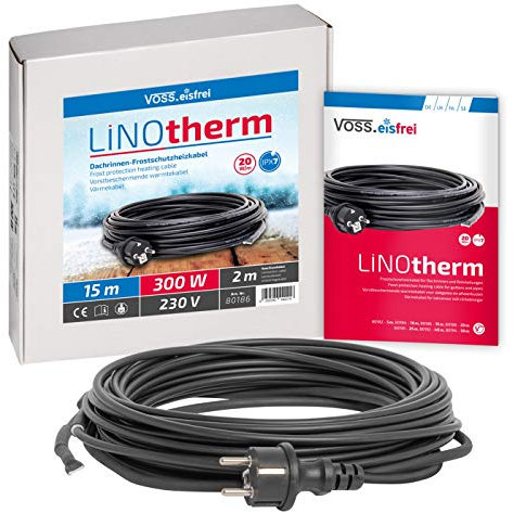 Heizkabel Linotherm 15 Meter lang, besonders hohe Heizleistung, VOSS.eisfrei Frostschutz für Dachrinnen und Wasserleitungen Frostschutzkabel Dachrinnenheizung Heizleitung Rohrbegleitheizung