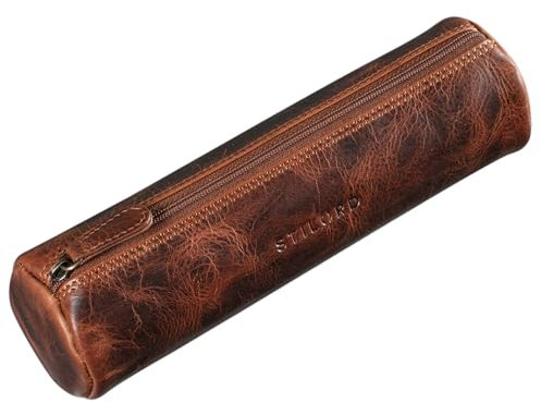 STILORD 'Miller' Federmappe Leder Rund Vintage Federmäppchen Rolle Lederetui Vintage Stifterolle Pencil Case Schlamperrolle aus Echtem Leder, Farbe:Kara - Cognac