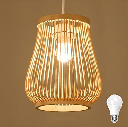 GUANSHAN DIY Vase bambou tissage pendentif lumière abat-jour en bambou plafonnier lustre plafonnier lampe de décoration pour restaurant, salon, comptoir de bar, café, etc.