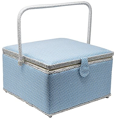 Korbond Sewing Basket - Extra Large - Blue Fern Design - 18cm x 36cm x 34cm