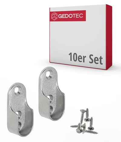 Gedotec Schrankrohrlager oval Halterung für Kleiderstange Schrank | 30 x 15 mm | OVA | 10 Stück - Metall Kleiderstangenhalter für Ovalstange | Stahl vernickelt | Kleiderschrank