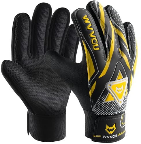 WVVOU Gants de gardien de but pour enfants et adolescents, gants de gardien de but, gants de football, double protection, portabilité, super adhérence (jaune, 5)