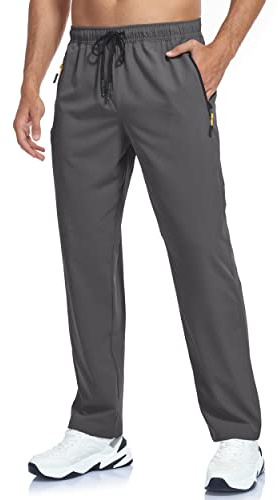 Mens Hiking Athletic Joggers Sweatpants Golf Running Pants Summer Lightweight Breathable Casual Outdoor Sports Quick Dry Fit Trousers with Zipper Pockets Darkgrey XL