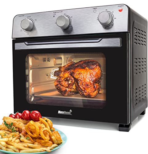 MaxxHome Mini Four à Air Chaud Electrique - Friteuses à air sans Huile - Four posable - Température Réglable - Capacité 28L - 1600W - Noir