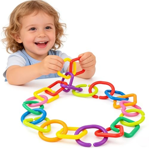 35pcs Baby Links Rings, Anti-Drop Geometric Toy Straps for Prams & Pushchairs, Plastic Linking Chains & Teether Loops for Infant Activity Gym, Essential Car Seat Accessories New Gift