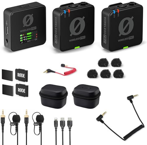 Rode Wireless Pro Digitales 2-Kanal Drahtlos-Mikrofonset + keepdrum ADP07 TRRS-TRS-Adapter