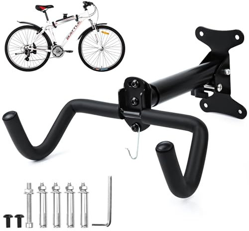 JOLIGAEA Support Mural pour Vélos, Crochet à Vélo Mural Réglable, Support Mural pour Vélo Pliable, Support pour Vélo, Support de Vélo Garage Jusqu'à 25 KG pour Vélos de Montagne o Route, etc