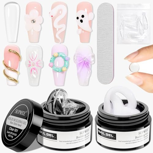 SUPWEE Festes Builder Gel für Nägel Non-Stick Hand Nail Extension Gel Multifunktionales Klar Weiß 3D Nail Art Skulptur zum Schnitzen von Mustern Prägung hartes für Nägel Mniküre