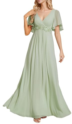 Ever-Pretty Women's Chiffon V Neck Short Sleeves Appliques Prom Evening Dresses Mint Green 30UK
