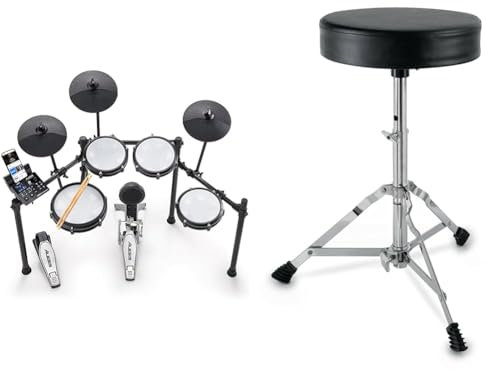 Alesis Nitro Max Kit Elektronische Schlagzeug mit Quiet Mesh Pads & XDrum Schlagzeughocker Semi - Höhenverstellbarer Drum Hocker
