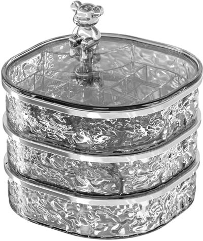 Himilucky Schmuckkästchen, 3 Schichten drehbare Schmuckaufbewahrung, Reise Schmuck Organizer, Schmuckkästchen Klein für Ringe, Ohrringe, Halskette, Armbänder, Transparentes Grau