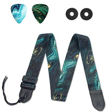 Czzmy Gitarrengurt, Verstellbarer Gitarren-Gurt Gitarrenband Guitar Strap mit Lederenden Plektrum Knöpfe Gitarrenhals Gurt für E-Gitarre Akustikgitarre Bass(1-Grüner Treibsand)