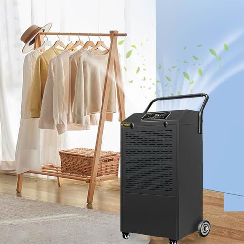 RayGenius Deshumidificador Comercial De 60 litros/DíA, Deshumidificador PortáTil De Compresor con Pantalla Led, para El Secado De Naves Industriales En SóTanos De Almacenes.,Black
