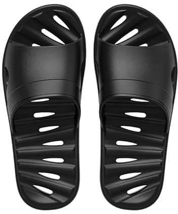 HOLLYWEED Men's shower shoes, comfortable quick drying shower slippers Non-slip pool beach Bathroom Travel slippers Light household slippers(Black,11/12 UK)