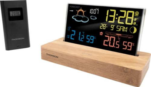 Thomson Réveil station météo noir socle en bois