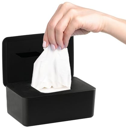 Caja de almacenamiento de toallitas húmedas, estuche dispensador, contenedor de servilletas de papel higiénico con tapa para escritorio de oficina en casa (negro-1)