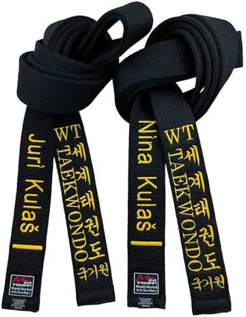 World Taekwondo svarta bälten vuxen instruktör anpassad broderad polyester bredd 5 cm, Svart, 280cm