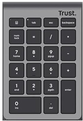 Trust Xalas Numpad Kabellos für Laptop und Desktop PC, 22 Tasten Mini Tastatur, 2,4 GHz USB Mikro Empfänger, Ziffernblock für TKL Tastatur, Keypad Nummernblock Zehnertastatur, Silber