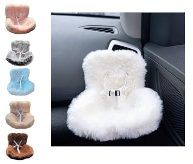 Car Seat for Labubu Dolls, Cute Cozy Seat with Soft Furry Cushion, Stylish Air Vent Clip & Desktop Stand Decor for Labubu Fans, Kids, Doll Collectors, Functional Car Ornament (White)