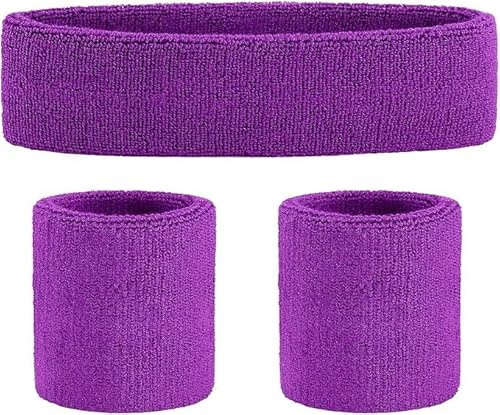 COSHAL® Ladies Headband & Wrist Bands Gym Exercise Sports Neon Sweat SET 80's Fancy Dress Accessories Neon 1 Headbands and 2 Wristbands, Sports Accessories