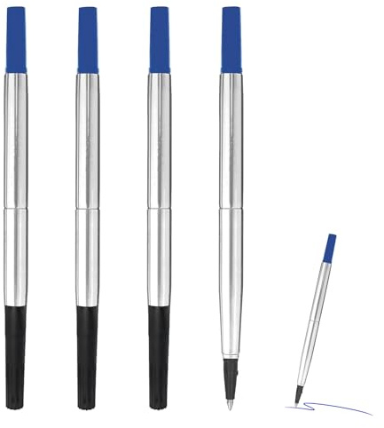 4 Stück Tintenroller Mine, Ersatzmine Tintenroller Kompatibel mit Parker Rollerball-Stift, Blau 0,7mm Strichstärke, flüssiges und sauberes Schreiben, Edelstahlspitze, gleichmäßiger Tintenfluss