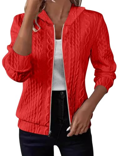 GMQWRK Sudadera con textura para mujer de otoño ligera con cremallera completa, sudadera con capucha de moda, chaqueta casual con capucha, ropa exterior de manga larga con frontal abierto, cárdigan
