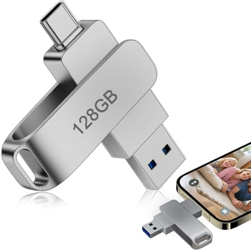 Clé USB 128 Go, Réversible USB C & USB A, Protecteur de Mémoire, Clé USB Téléphone Portable Transfert Rapide 200MB/s, Corps en Alliage d'Aluminium, Compatible avec iPhone et Smartphone, Plug & Play