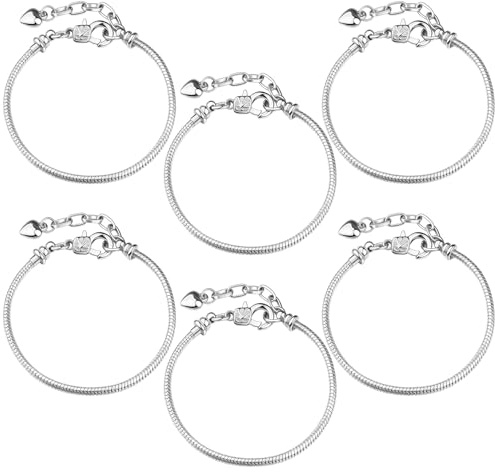 BEZHO Smyckessats, 6 delar 20 cm Justerbara Ormarmband med Läspåse och Förlängningskedja, DIY Tillverkning av Smycken, Present till Alla hjärtans dag (Silver)