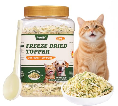 Wellix Dog&Cat Food Topper - Cat Grass Treats for Hairball Treatment - 200g