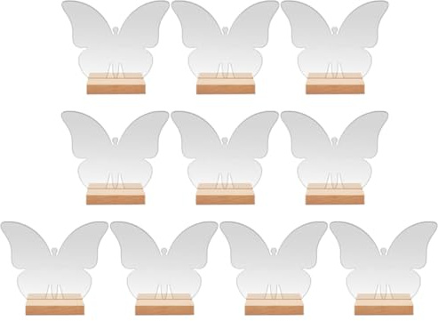 MOBUTOFU Set da 10 Segnaposto in Acrilico Trasparente a Farfalla con Base in Legno, Cartelli Decorativi per Posti Riservati Matrimonio, per Banchetti, Feste e Ristoranti