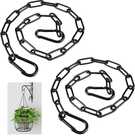 60cm x 3mm 2-Pack Black Stainless Steel Chain, Chain Lock with Carabiners | Heavy Duty Security Chain, Smooth Anti-rust Finish, Strong Link Lock, 4 Carabiners, Versatile for Door Fence Hanging