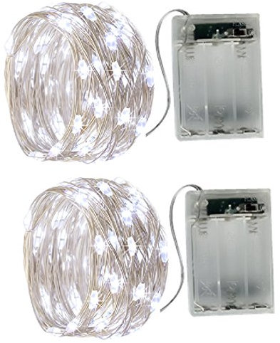 BXROIU 2 x Guirlandes Lumineuses à Piles en Fil d'Argent, 50 LEDs 5Mètres, avec 2 Modes d'Éclairage - Idéal pour les Fêtes de Noël, Mariages,Célébrations et la Décoration de votre Chambre et Jardin