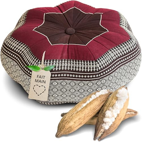 Livasia Coussin de méditation étoile Grande Taille - Ø 40x20cm - Coussin de Yoga kapok, Pouf, Coussin de Sol Yoga Zen méditation, Coussin zafu Jardin Balcon, Coussin d’Assise Fait Main (Bordeaux)