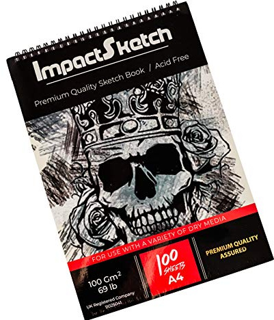 ImpactSketch Drawing Sketch Pad | Includes 1 x A4 200 Sheets 100 Page Dry Media Sketchpad Sketchbook | 100GSM 69lb | Premium Quality Paper for Professional or Beginner Use (A4)