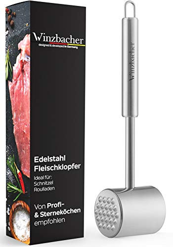 Winzbacher® Batticarne in acciaio inox [lavabile in lavastoviglie] 2 superfici a percussione Martello per carne batticarne per tagliare piastra per arrosti basette bistecche e molto altro ancora.