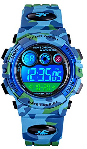Kids Digital Sport Watch for Boys Girls, Kid Camouflage Waterproof Electronic Multi Function Casual Outdoor Watches, 7 Colorful LED Luminous Alarm Stopwatch Wristwatch