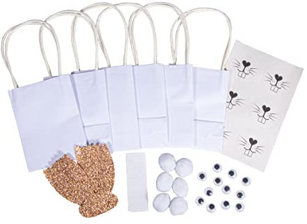 Rayher Geschenktaschen Osterhase, Papier, 10,5 x 24,5 cm, Bastel-Set 6 Stück, inklusiv Wackelaugen, Pompons, Hasenohren, Gesicht, Geschenktüten Ostern, 46632999