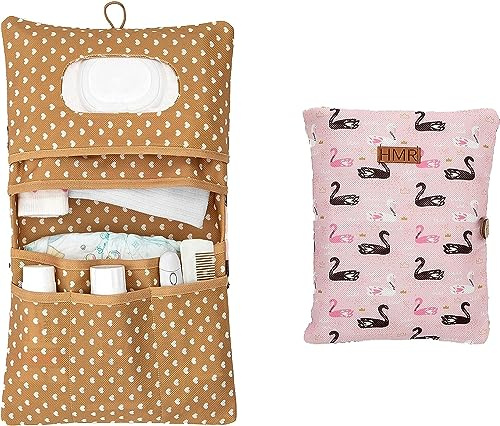 HAMUR HOME Sac a Couche de Bebe Sac a Langer pour À Cosmétiques 2in1 Lingettes & Accessories Petit Pochette Parfait comme Trousse de Soin de Voyage Pratique pour de Bebe (Swan)