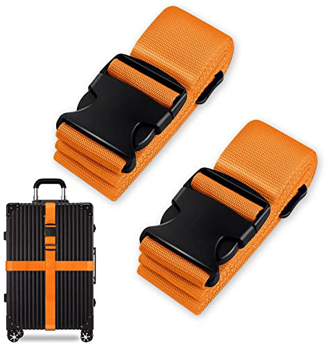 Lot de 2 sangles de valise, sangles de bagage, sangles de valise, identification personnalisée, sangles de voyage, réglables et antidérapantes, orange