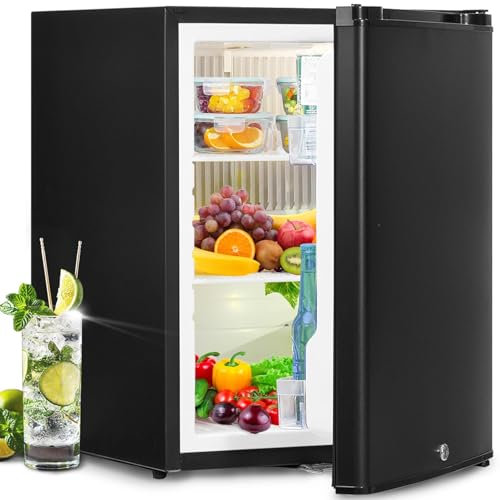 Smad 12v 230v Kühlschrank, 60L, Wohnmobil Kühlschrank 12v 230v, Camping Kühlschrank 12v 230v, Leiser Absorber Kühlschrank, Kühlschrank mit Schloss für Wohnwagen, Camper, RV, 0-10℃, Wendetür, Schwarz