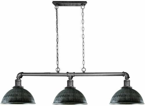DC VOLTAGE 3 Light Industrial Ceiling Pendant Brushed Silver Metal Water Pipe Vintage 21cm Dome LampShade with Hanging Chain Light Fitting for Living Room Restaurant Café (Brushed Silver)