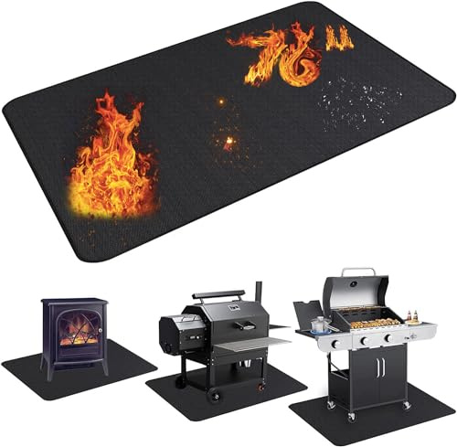 UBeesize Stor 193 x 122 cm under grillmatta för utomhusgrill, dubbelsidig brandsäker grilldyna för eldgrop, inomhus öppen spis matta eldstadsmatta, oljesäker vattentätt grillskydd för däck och