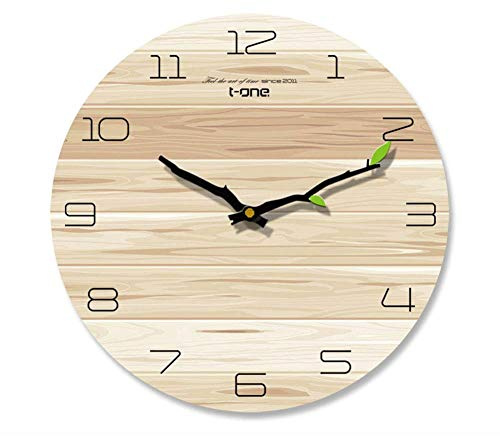BONOOL Reloj de Madera Europeo Reloj Reloj Dormitorio Mudo Personalidad de la Moda gráficos de Pared de Madera Reloj de Pared de Arte Anual Minimalista (Color : Argento)