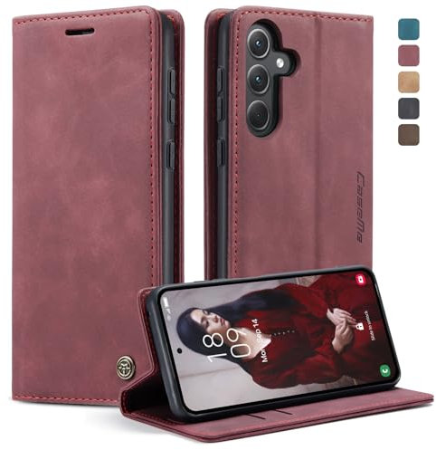 KZB Handyhülle für Samsung Galaxy A35 5G Hülle Premium Lederhülle Klappbar Flip Case Tasche Magnet Kartenfach Standfunktion Klapphülle Schutzhülle für Samsung Galaxy A35 - Weinrot