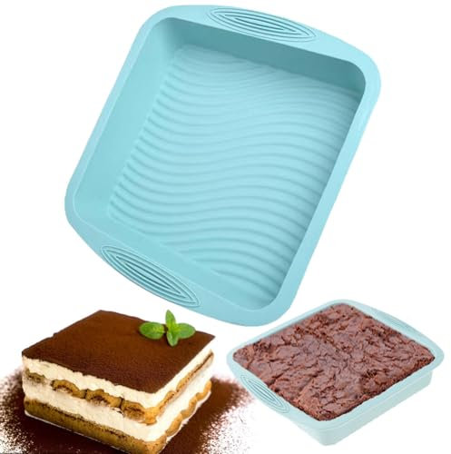 LANYOTA Square Cake Tin, 8'' Silicone Baking Tray with Non-Slip Grips, Non-Stick Brownie Baking Tin Cake Pan Cake Mould for Cheesecake, Brownie, Cake, Bread, Chocolate Pie, 21x20x5cm (1pc)