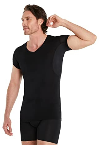 FINN Maglia Intima Anti-Sudore Uomo con Maniche Extra Corte - Perfetta sotto Camicie e Polo a Maniche Corte - Canottiera con Assorbenti Ascellari Contro Macchie di Sudore e Cattivi odori Nero 3XL