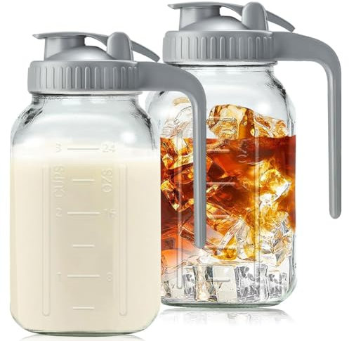 Torribaly Lot de 2 pichets en verre avec couvercle et poignée, 950 ml, large goulot anti-fuite, pour infusion à froid